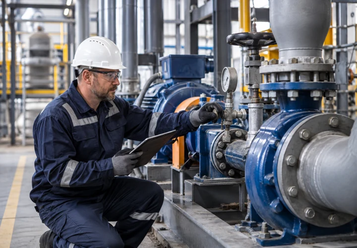 Profissional em ambiente industrial de manutenção